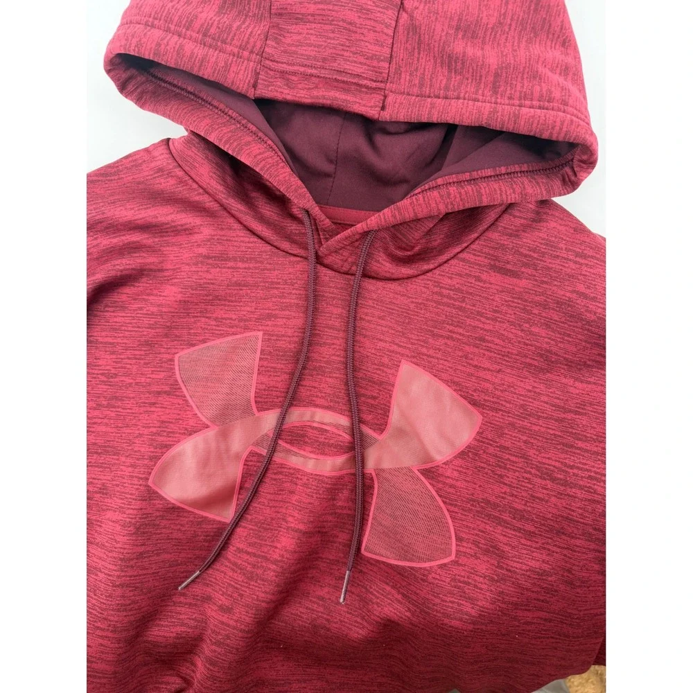 Under Armour Mens Armour Fleece Hoodie Maroon Heather Big Logo Sweatshirt Large - Picture 3 of 5